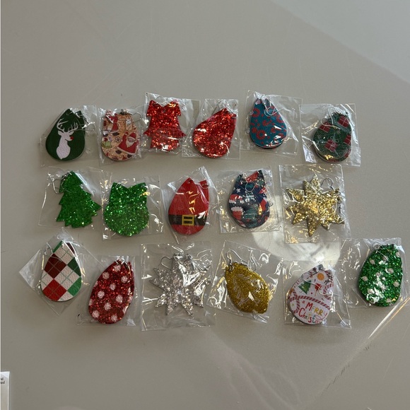 Jewelry - Lot Of 17 Faux Leather Earrings Christmas Holiday Assorted NEW Teardrop Dangle